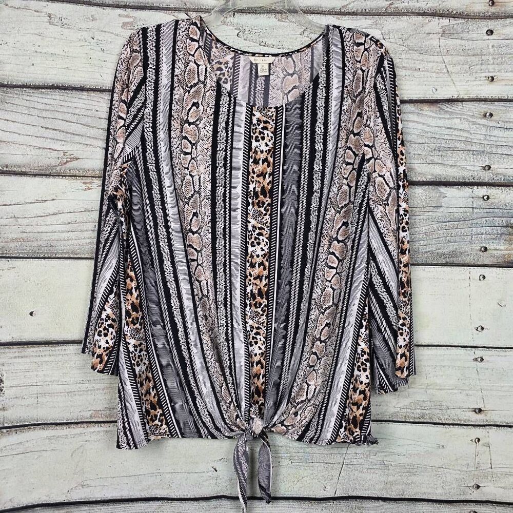 Cato Mixed Animal Print Tie Front Top Womens XL